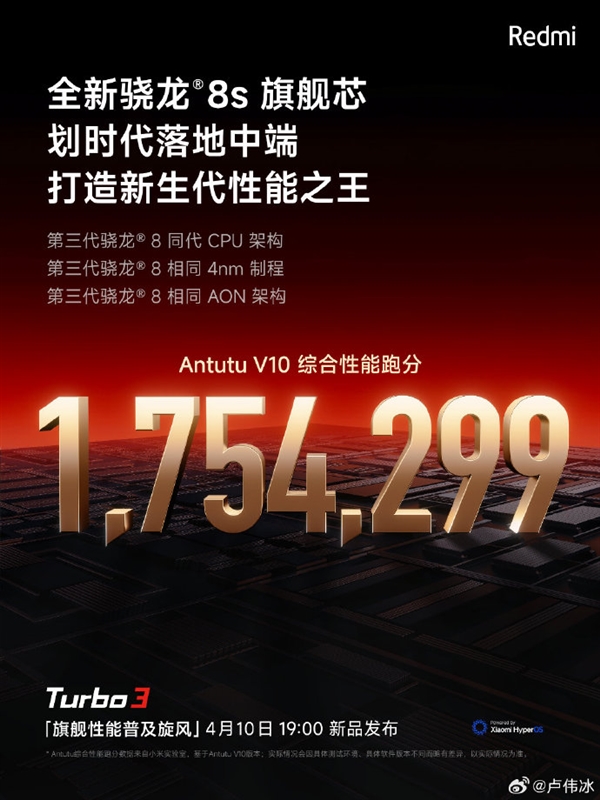 史無(wú)前例！Redmi Turbo 3跑分超175萬(wàn)：超越2500元檔