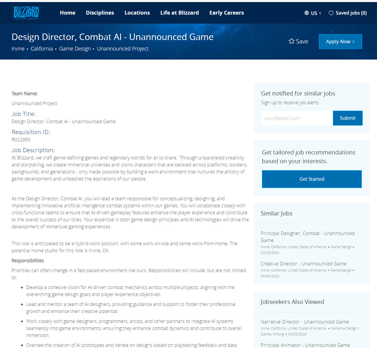 暴雪開(kāi)發(fā)新神秘3A游戲 目前正招募大量高級(jí)職位