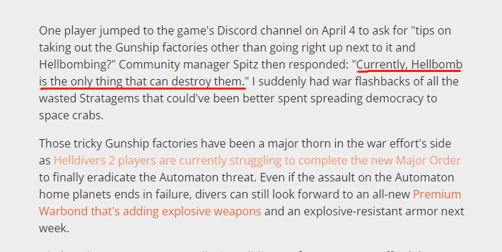 開(kāi)發(fā)者表示《地獄潛者2》新增的直升機(jī)工廠只能用地獄炸彈摧毀