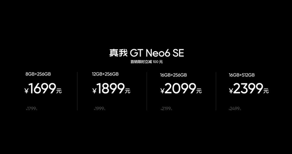 全球首發(fā)6000尼特?zé)o雙屏！真我GT Neo6 SE發(fā)布：1699元起