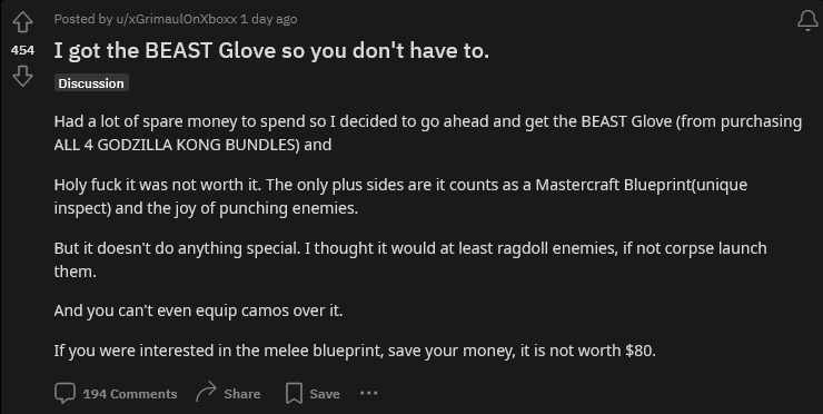 《使命召喚》80美金“金剛手套”近戰(zhàn)武器引玩家不滿(mǎn)