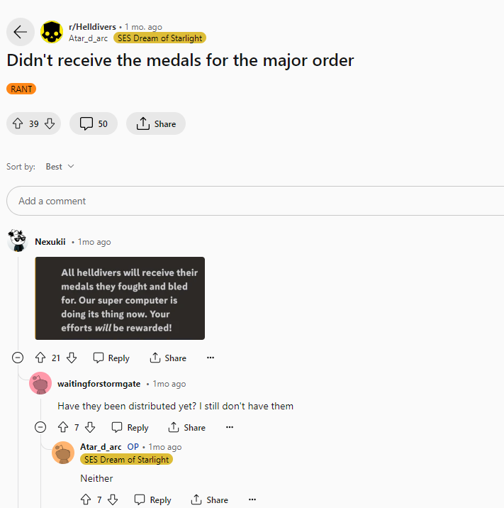 因任務(wù)獎(jiǎng)勵(lì)延遲發(fā)放《絕地潛兵2》開發(fā)者表示將重做獎(jiǎng)勵(lì)系統(tǒng)