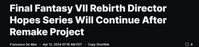 《FF7重制版》總監(jiān):三部曲雖然預(yù)定完結(jié)但仍想繼續(xù)故事