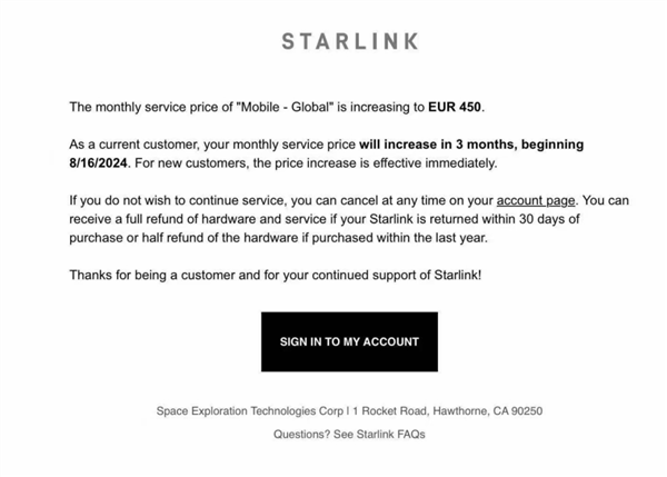 漲幅100%！SpaceX上調星鏈月費：速度媲美4G 貴3500元+