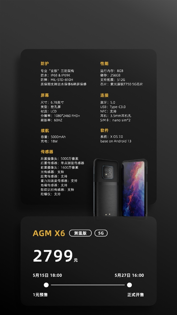 2799元！AGM X6三防旗艦發(fā)布：人為進(jìn)水保修 系統(tǒng)無(wú)廣告