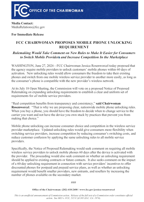 有鎖機(jī)成過(guò)去式！美國(guó)FCC擬推新規(guī)：運(yùn)營(yíng)商須在激活后60天內(nèi)解鎖