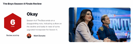 《黑袍糾察隊(duì)》第四季大結(jié)局IGN 6分：完全令人失望！