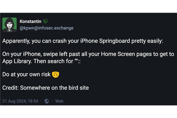iOS新Bug出現(xiàn)：輸入這四個字符后iPhone會崩潰