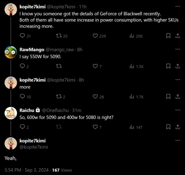 英偉達(dá)RTX 50系顯卡功耗曝光：5090比上代激增33%、性能比4090高70%