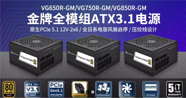 銀昕推出VANGUARD系列金牌電源：ATX 3.1標(biāo)準(zhǔn)、原生12V-2×6接口