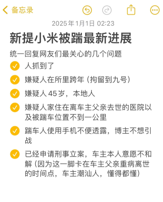 小米SU7停路邊被踢了一腳 哨兵模式立功！踢車男子被送進拘留所跨年