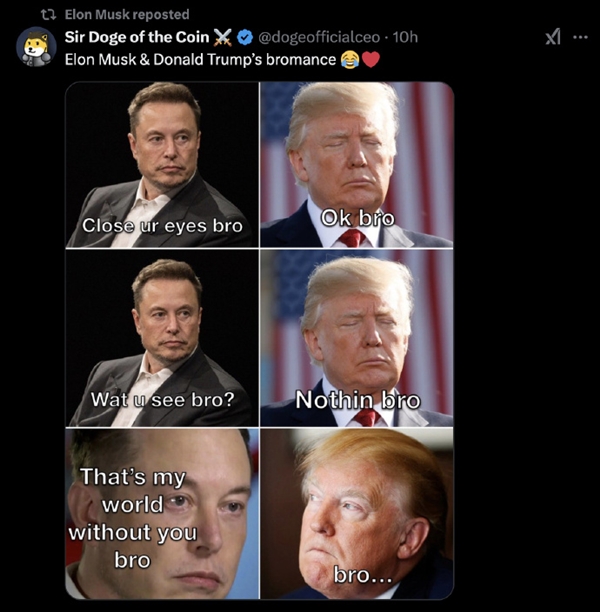 辣眼睛！馬斯克發(fā)文表白特朗普引熱議：就像一個(gè)直男愛(ài)上另一個(gè)男人