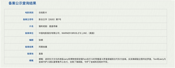 中美合拍！電影《貓和老鼠：星盤奇緣》備案立項(xiàng)：Jerry、Tom穿越